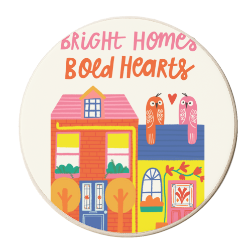 Bright Homes Bold hearts Maximalism Illustration Design - personalised beer coaster by AbiGoLucky