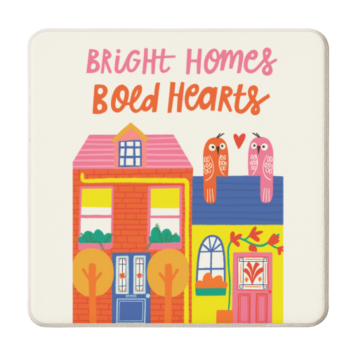 Bright Homes Bold hearts Maximalism Illustration Design - personalised beer coaster by AbiGoLucky