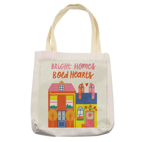 Bright Homes Bold hearts Maximalism Illustration Design - printed canvas tote bag by AbiGoLucky