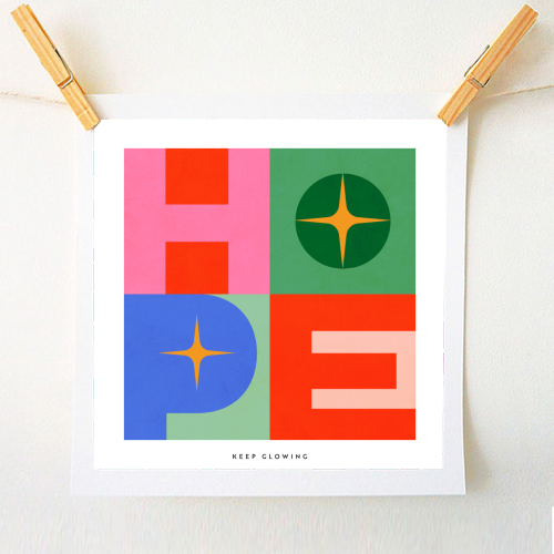 Bright Mid Mod HOPE Typography • Christmas greeting - A1 - A4 art print by Dominique Vari