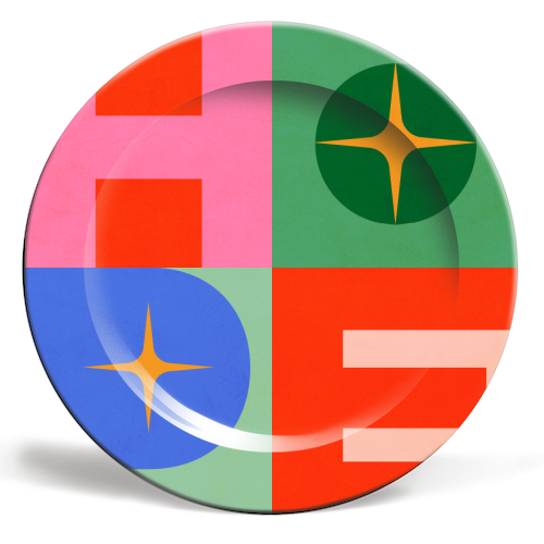 Bright Mid Mod HOPE Typography • Christmas greeting - ceramic dinner plate by Dominique Vari