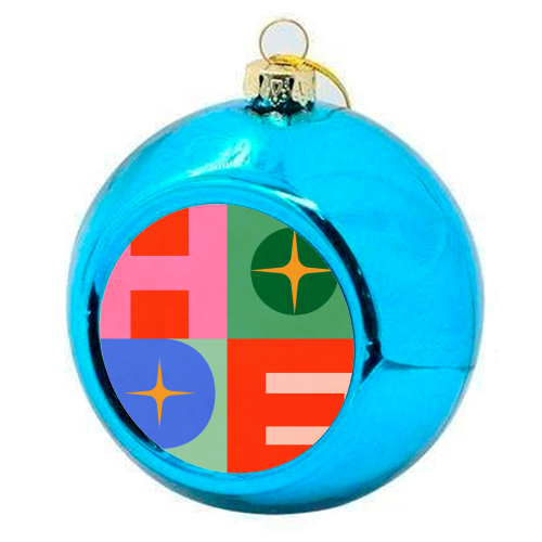Bright Mid Mod HOPE Typography • Christmas greeting - colourful christmas bauble by Dominique Vari