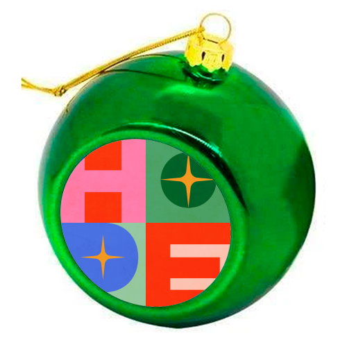 Bright Mid Mod HOPE Typography • Christmas greeting - colourful christmas bauble by Dominique Vari