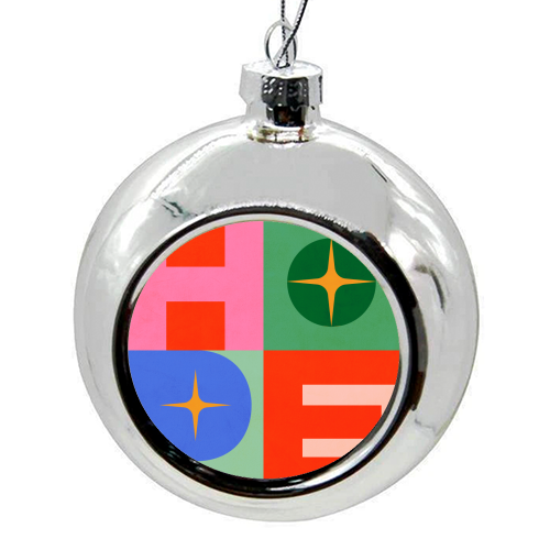 Bright Mid Mod HOPE Typography • Christmas greeting - colourful christmas bauble by Dominique Vari