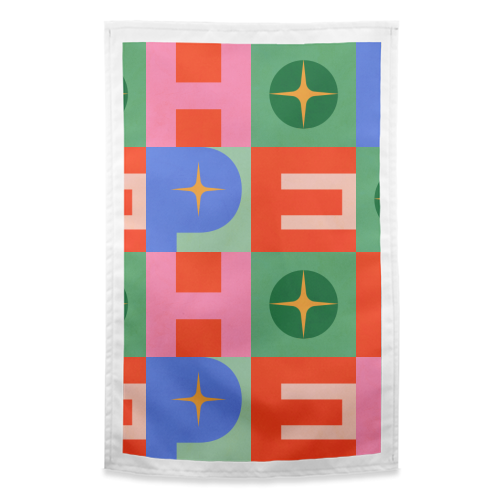 Bright Mid Mod HOPE Typography • Christmas greeting - funny tea towel by Dominique Vari