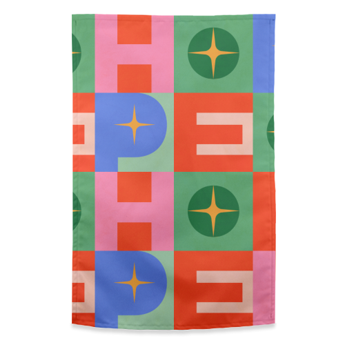 Bright Mid Mod HOPE Typography • Christmas greeting - funny tea towel by Dominique Vari