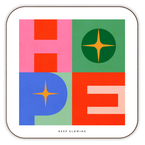 Bright Mid Mod HOPE Typography • Christmas greeting - personalised beer coaster by Dominique Vari