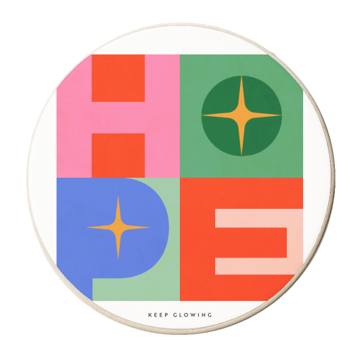 Bright Mid Mod HOPE Typography • Christmas greeting - personalised beer coaster by Dominique Vari