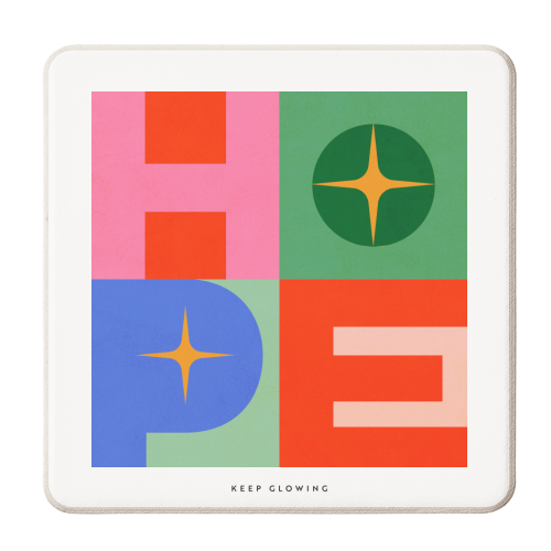 Bright Mid Mod HOPE Typography • Christmas greeting - personalised beer coaster by Dominique Vari