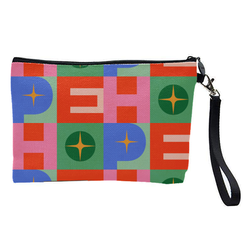 Bright Mid Mod HOPE Typography • Christmas greeting - pretty makeup bag by Dominique Vari