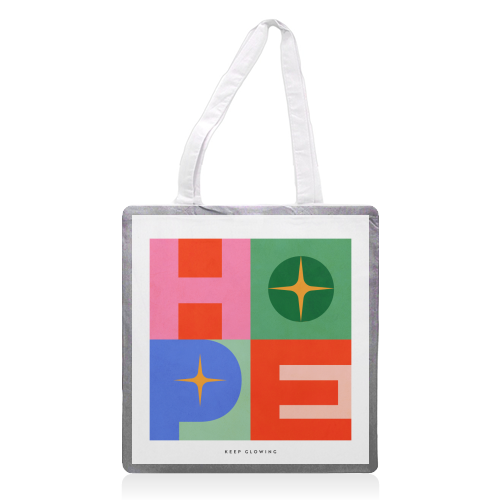 Bright Mid Mod HOPE Typography • Christmas greeting - printed canvas tote bag by Dominique Vari