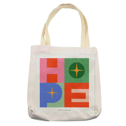 Bright Mid Mod HOPE Typography • Christmas greeting - printed canvas tote bag by Dominique Vari