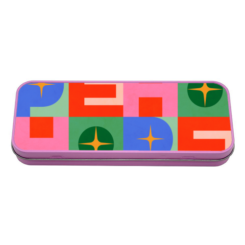 Bright Mid Mod HOPE Typography • Christmas greeting - tin pencil case by Dominique Vari