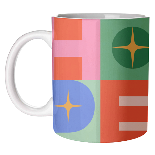 Bright Mid Mod HOPE Typography • Christmas greeting - unique mug by Dominique Vari