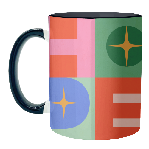 Bright Mid Mod HOPE Typography • Christmas greeting - unique mug by Dominique Vari