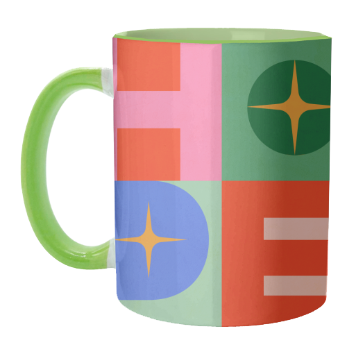 Bright Mid Mod HOPE Typography • Christmas greeting - unique mug by Dominique Vari