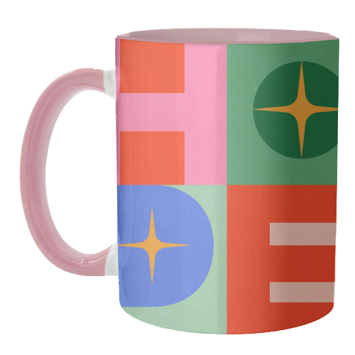 Bright Mid Mod HOPE Typography • Christmas greeting - unique mug by Dominique Vari