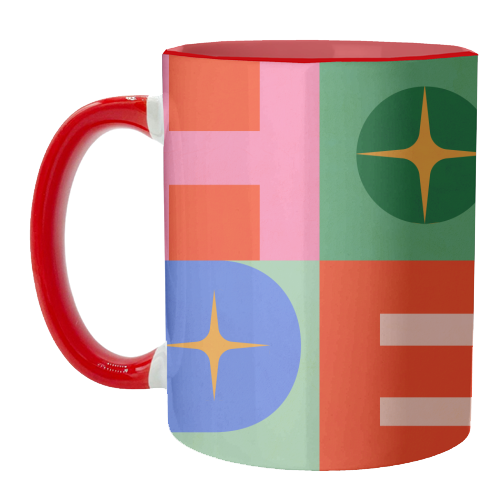 Bright Mid Mod HOPE Typography • Christmas greeting - unique mug by Dominique Vari
