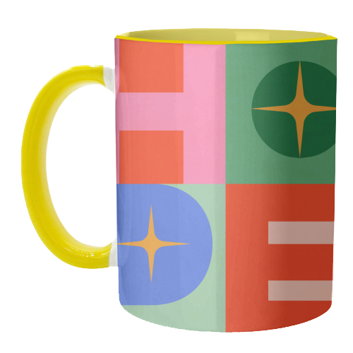 Bright Mid Mod HOPE Typography • Christmas greeting - unique mug by Dominique Vari