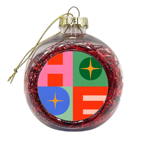 Bright Mid Mod HOPE Typography • Christmas greeting - xmas bauble by Dominique Vari