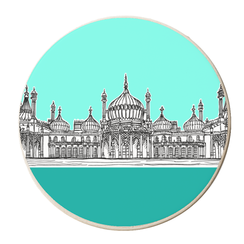 Brighton Pavilion ( turquoise/teal version) - personalised beer coaster by Adam Regester