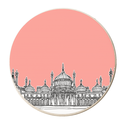 Brighton Royal Pavilion Facade ( Coral version ) - personalised beer coaster by Adam Regester