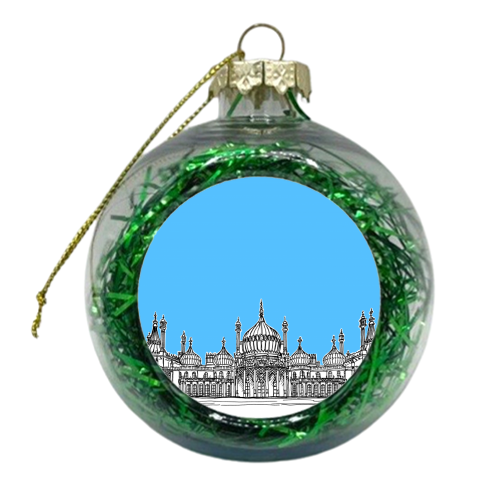 Brighton Royal Pavilion Facade Drawing ( Pale blue version ) - xmas bauble by Adam Regester
