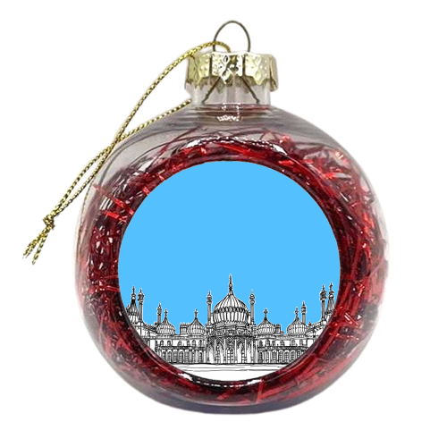 Brighton Royal Pavilion Facade Drawing ( Pale blue version ) - xmas bauble by Adam Regester