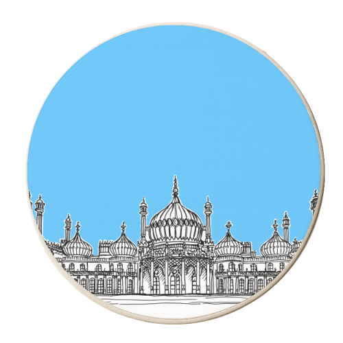 Brighton Royal Pavilion Facade Drawing ( Pale blue version ) - personalised beer coaster by Adam Regester