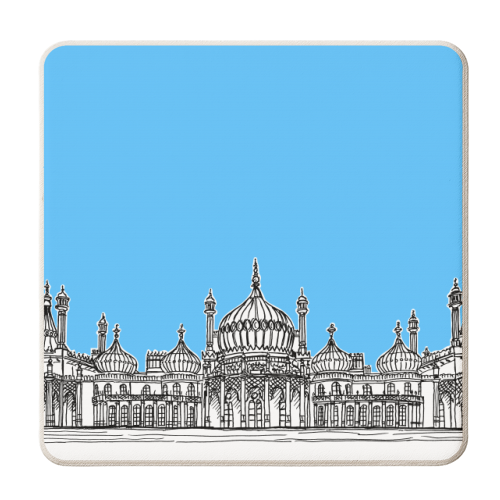Brighton Royal Pavilion Facade Drawing ( Pale blue version ) - personalised beer coaster by Adam Regester