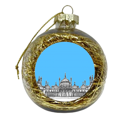 Brighton Royal Pavilion Facade Drawing ( Pale blue version ) - xmas bauble by Adam Regester