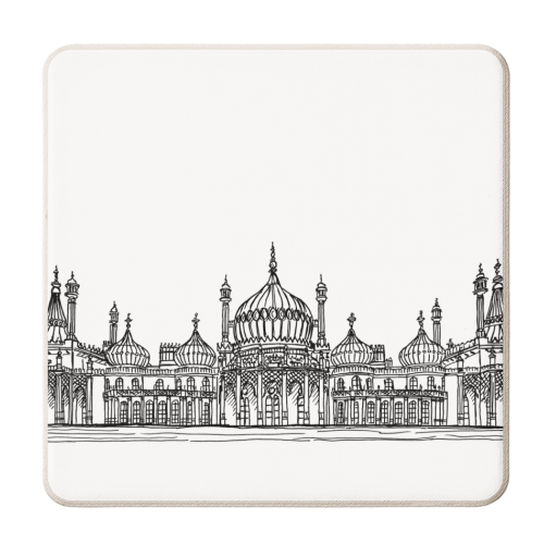 Brighton Royal Pavilion Facade Drawing - personalised beer coaster by Adam Regester