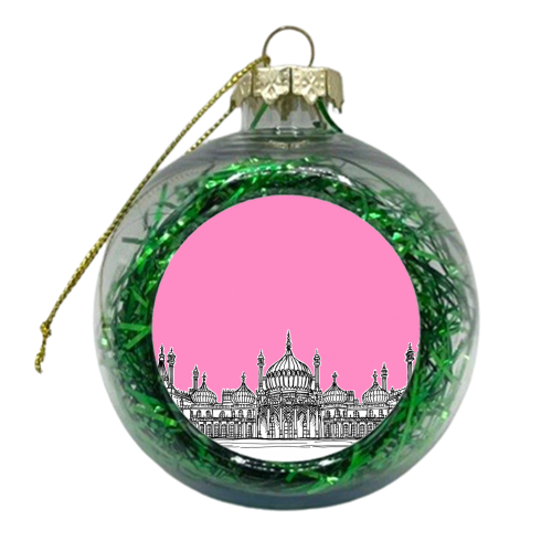 Brighton Royal Pavilion Facade ( pink version ) - xmas bauble by Adam Regester