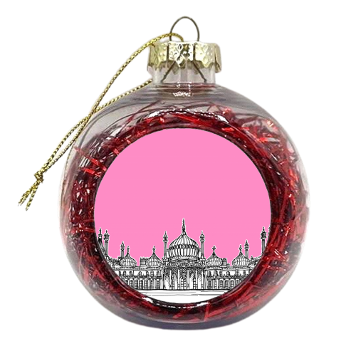 Brighton Royal Pavilion Facade ( pink version ) - xmas bauble by Adam Regester