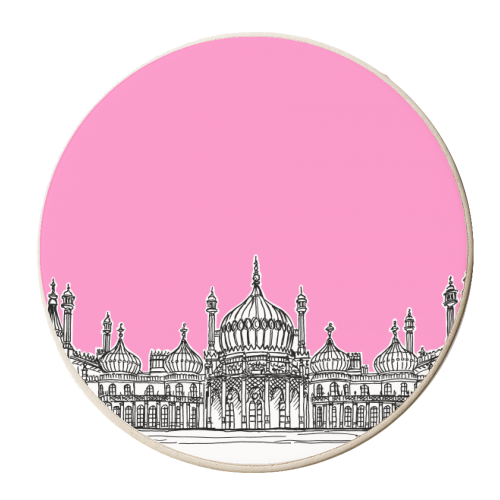 Brighton Royal Pavilion Facade ( pink version ) - personalised beer coaster by Adam Regester