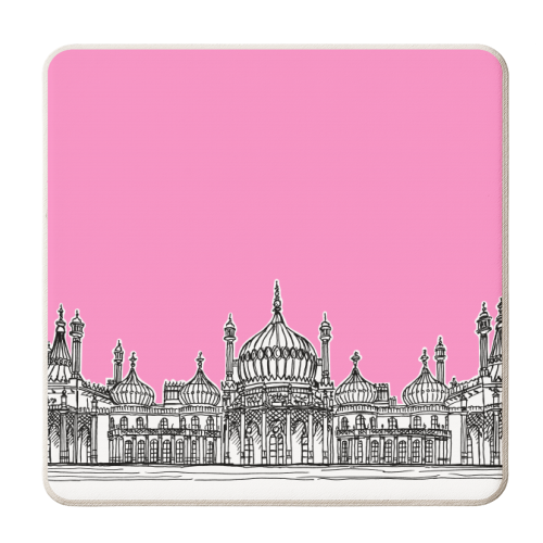 Brighton Royal Pavilion Facade ( pink version ) - personalised beer coaster by Adam Regester
