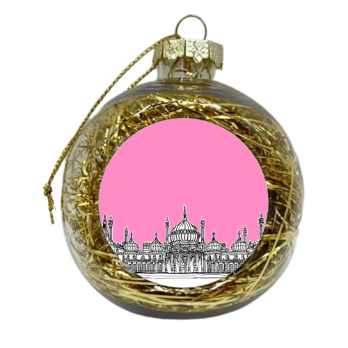 Brighton Royal Pavilion Facade ( pink version ) - xmas bauble by Adam Regester