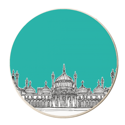 Brighton Royal Pavilion Facade ( teal version ) - personalised beer coaster by Adam Regester