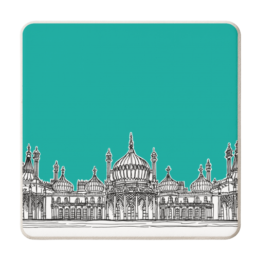 Brighton Royal Pavilion Facade ( teal version ) - personalised beer coaster by Adam Regester