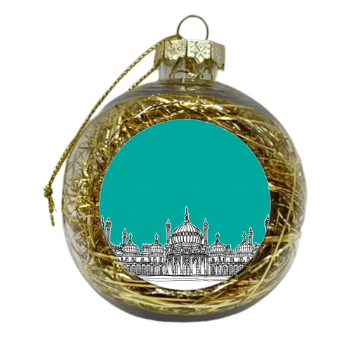 Brighton Royal Pavilion Facade ( teal version ) - xmas bauble by Adam Regester