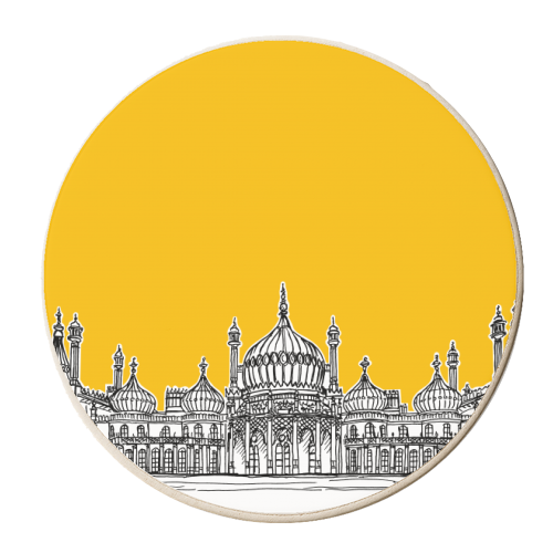 Brighton Royal Pavilion Facade ( yellow version ) - personalised beer coaster by Adam Regester