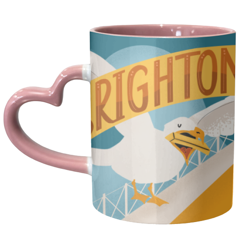 Brighton Seagull Eating Chip off Pier Giftware - unique mug by Vallely Studios