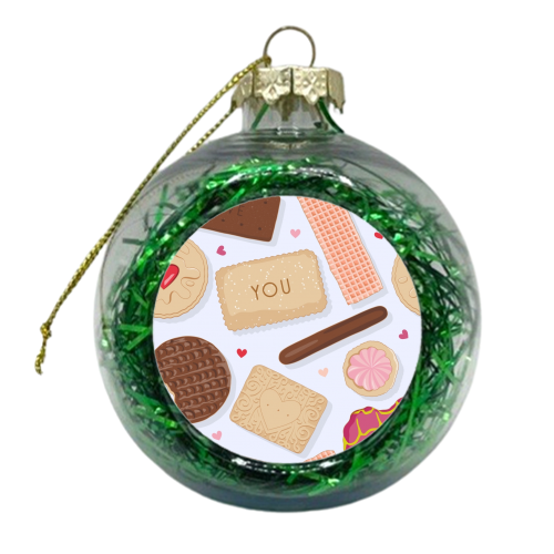 British biscuits love pattern - xmas bauble by The Girl Next Draw