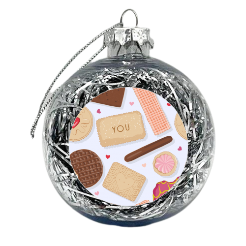 British biscuits love pattern - xmas bauble by The Girl Next Draw