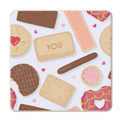 British biscuits love pattern - personalised beer coaster by The Girl Next Draw