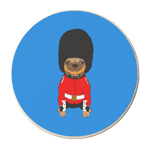 British Bulldog London Guard in bearskin hat - personalised beer coaster by Lisa Wardle