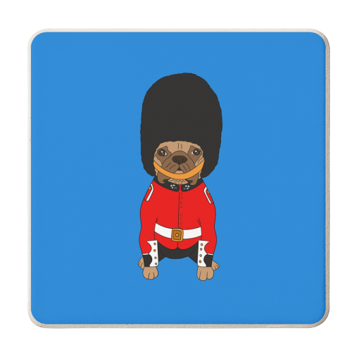 British Bulldog London Guard in bearskin hat - personalised beer coaster by Lisa Wardle