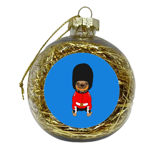British Bulldog London Guard in bearskin hat - xmas bauble by Lisa Wardle