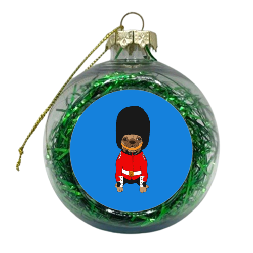 British Bulldog London Guard in bearskin hat - xmas bauble by Lisa Wardle