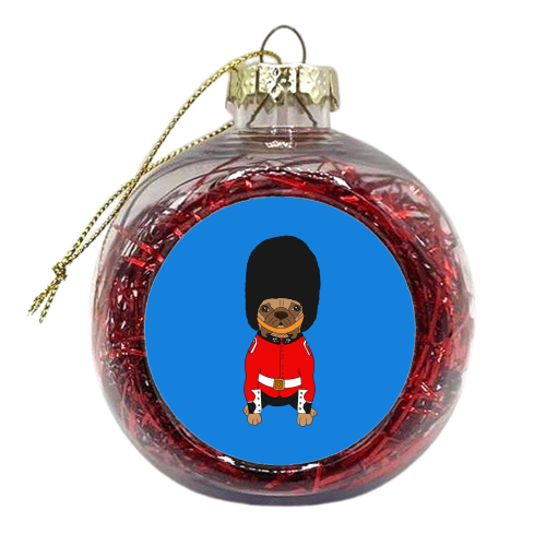 British Bulldog London Guard in bearskin hat - xmas bauble by Lisa Wardle